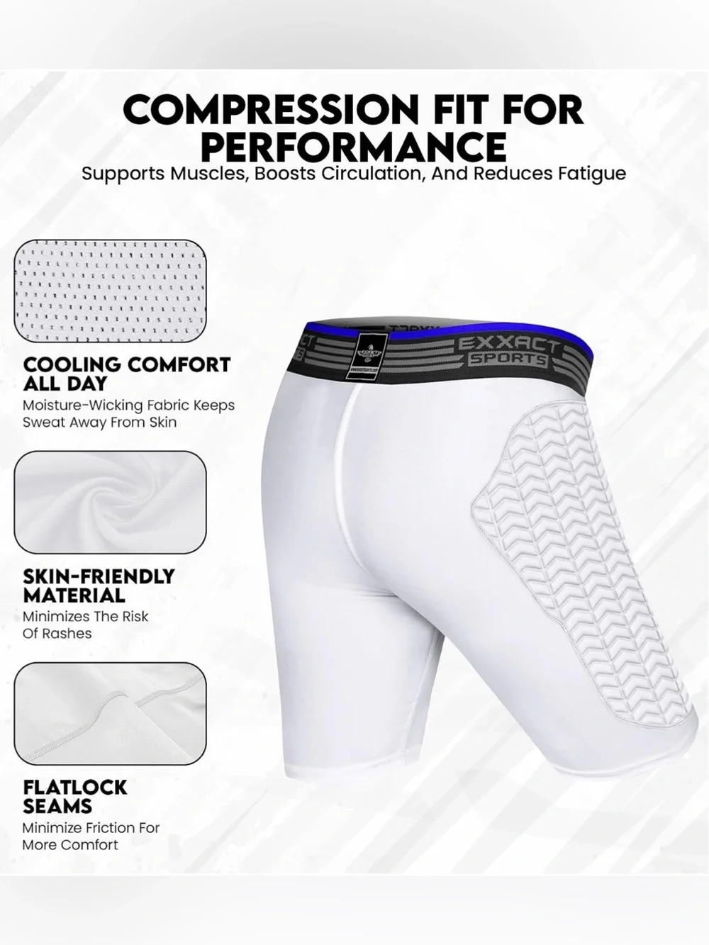 Exxact Sports Baseball Sliding Padded Compression Shorts – White – Youth XL